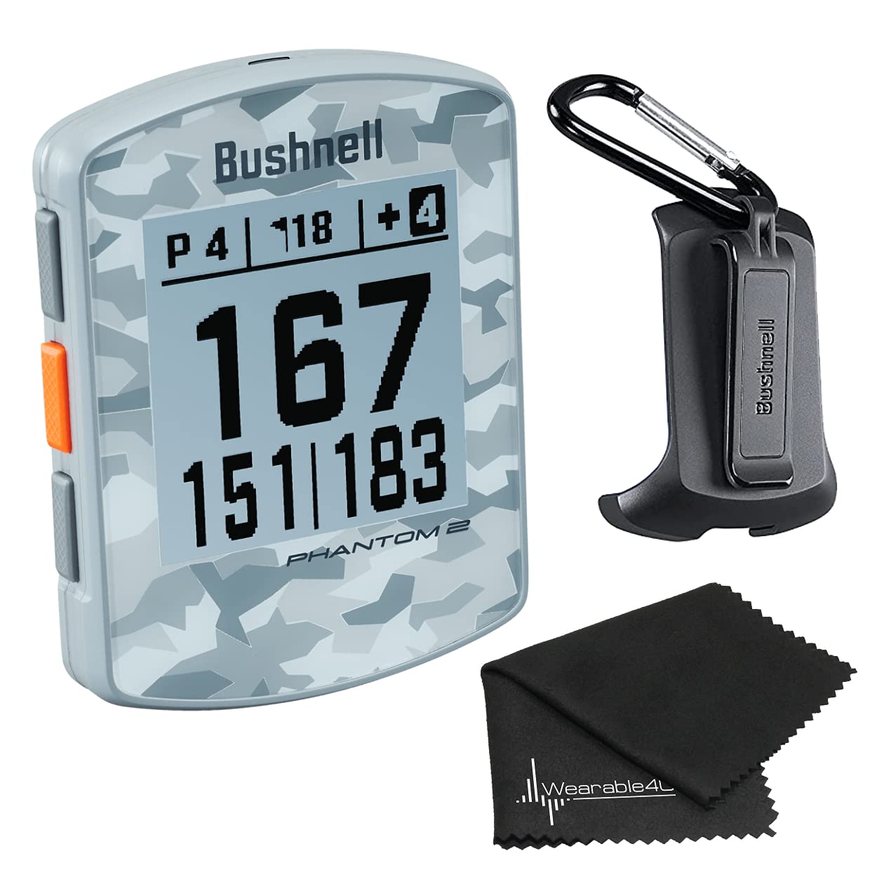 Wearable4UBushnell Phantom 2 GPS Rangefinder Gray Camo with BITE Magnetic Mount and GreenView with Lens Cleaning Cloth Bundle