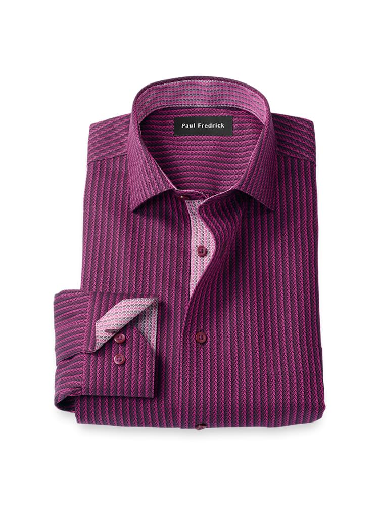 Paul Fredrick Mens Tailored Fit Comfort Stretch Non-Iron Stripe Dress Shirt
