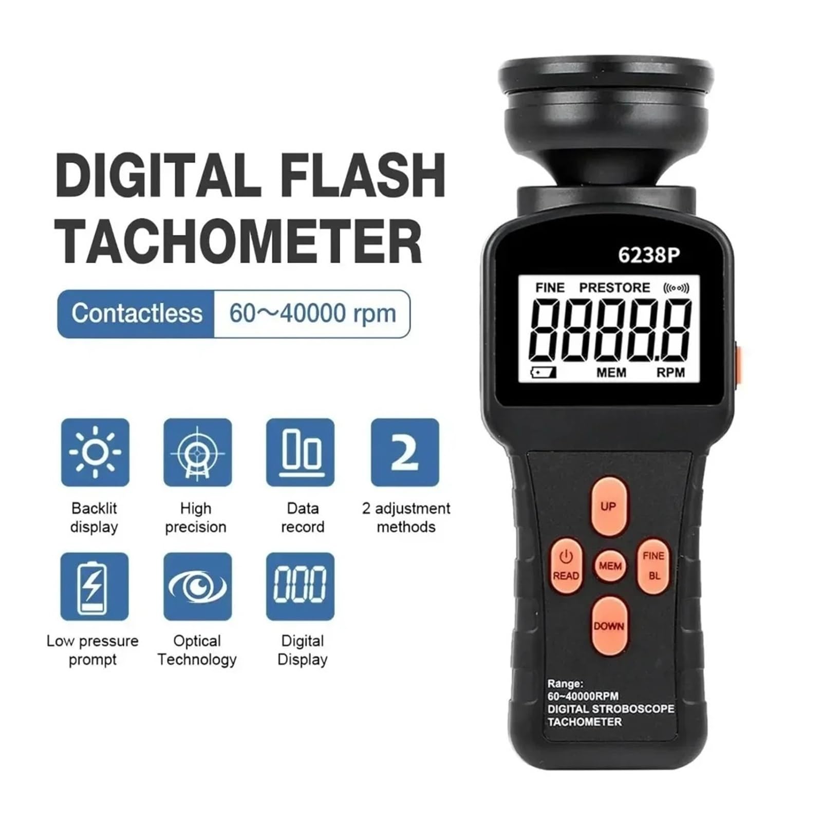 Cyfrowy obrotomierz stroboskopowy LCD bezdotykowy Flash fotoelektryczny miernik rewolucji 60-39999 obr./min Tester prędkościomierza Obserwacja w czasie rzeczywistym