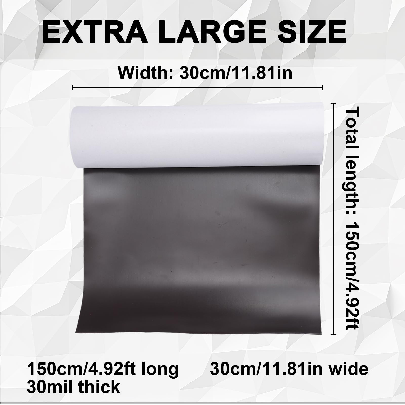BOXOB Magnetfolie Rolle, 150x30cm Extra Groß Selbstklebende Magnetfolie Schneidbar Flexibel Schwarz-Weiße Oberfläche Magnetpapier für Fahrzeuge Bastelprojekte