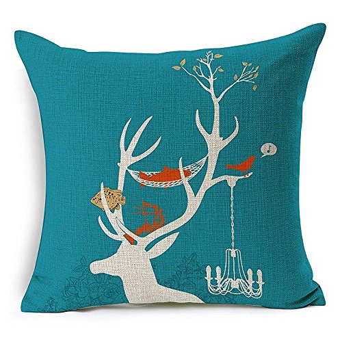 Tailbox Cotton Linen Square Decorative Throw Pillow Case Cushion Cover Navy Blue Deer 18 