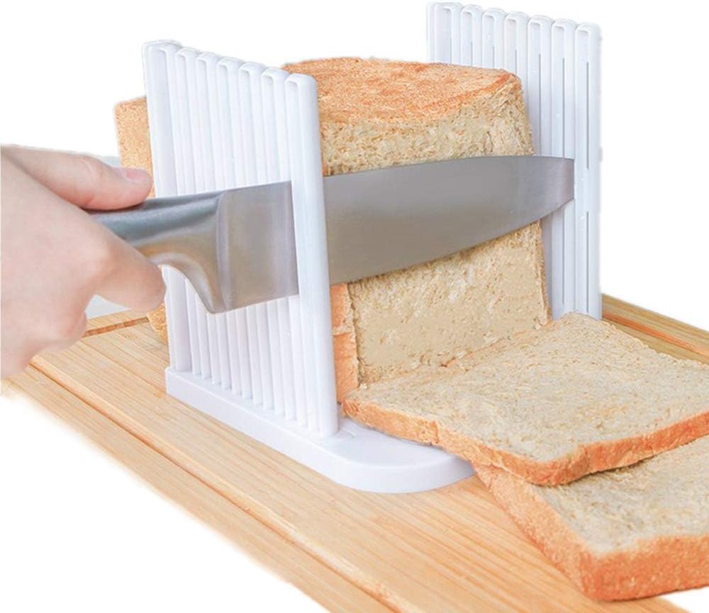 Plastic Bread Slicer,Household Toast Slicer,Bread Slicer Guide For Homemade Bread With Rubber Feet,Loaf Cutter Machine - Foldable Adjustable & Customizable to 5 Thickness