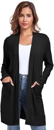 TownCat Women's Lightweight Open Front Cardigan - Loose Fit Long Sleeve With Pockets, Rayon Blend