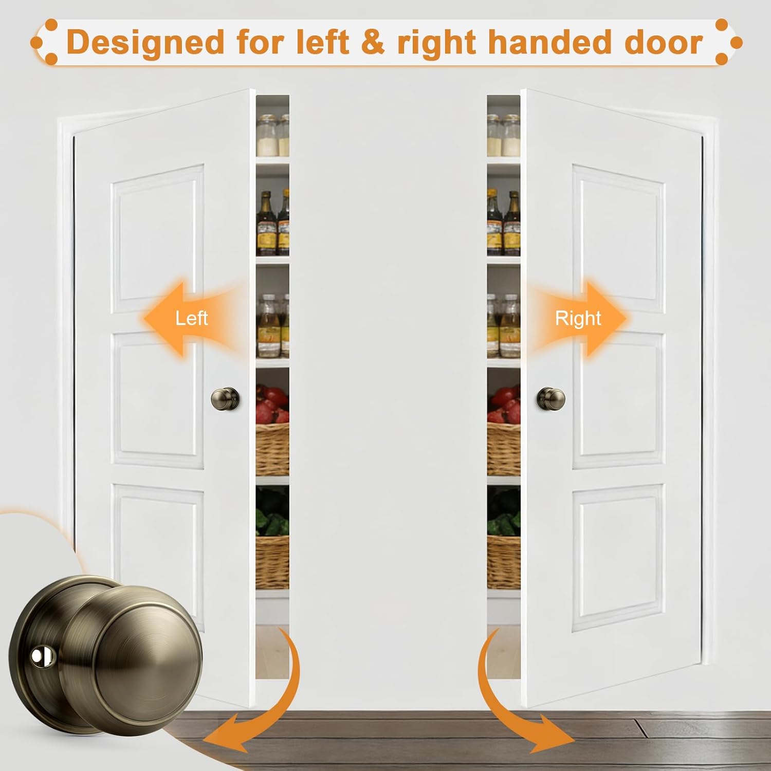 Probrico Antique Brass Door Knob One Side 1 Pack, Fake Door Handles Dummy Function for Closet French Doors, Brass Inactive Levers, Flat Ball Knob