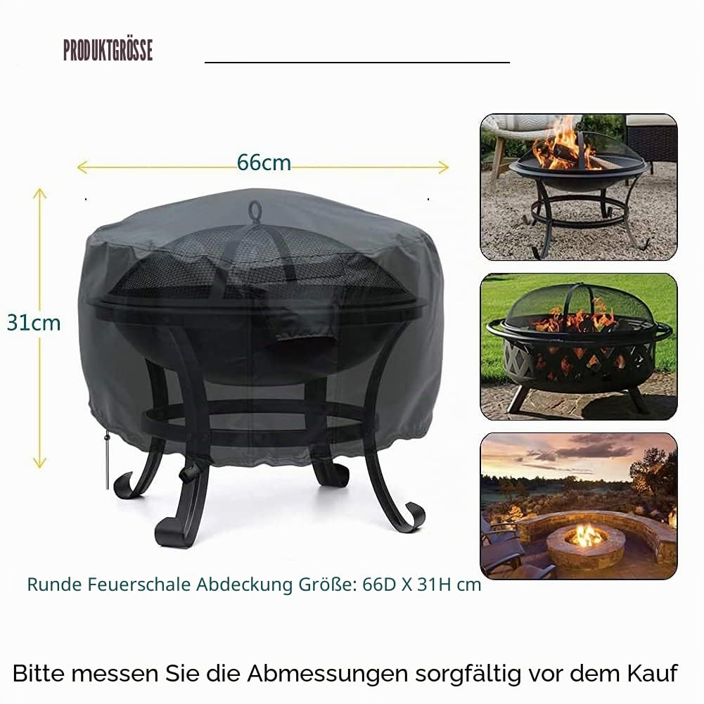 Feuerschalenabdeckung, 66 x 31 cm, wasserdicht, runde Kaminabdeckung, Gas-Feuerstellenabdeckungen, UV-Schutz, mit Kordelzug für kleine Feuerstellen