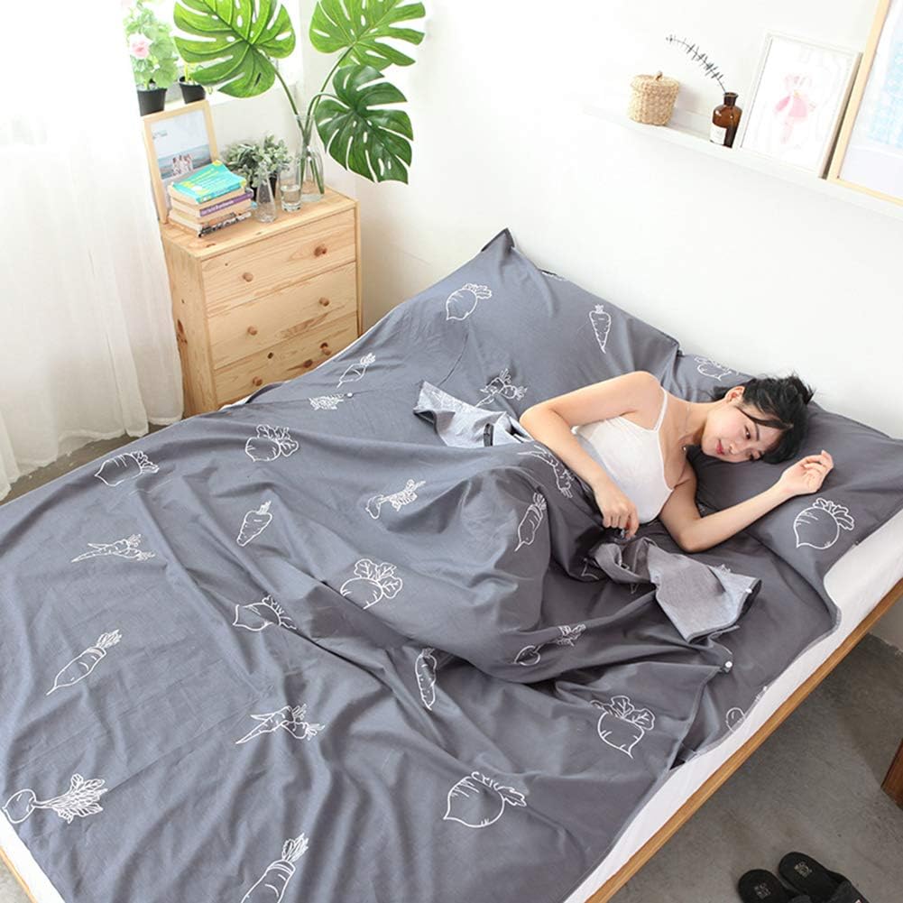 Travel Sleeping Bag Liner Lightweight Cotton Sleep Sacks Adults with Side Buckle, Tear-Proof, Zipper, Carrying Pouch Single/Double Camping Sheet for Outdoor Hotels