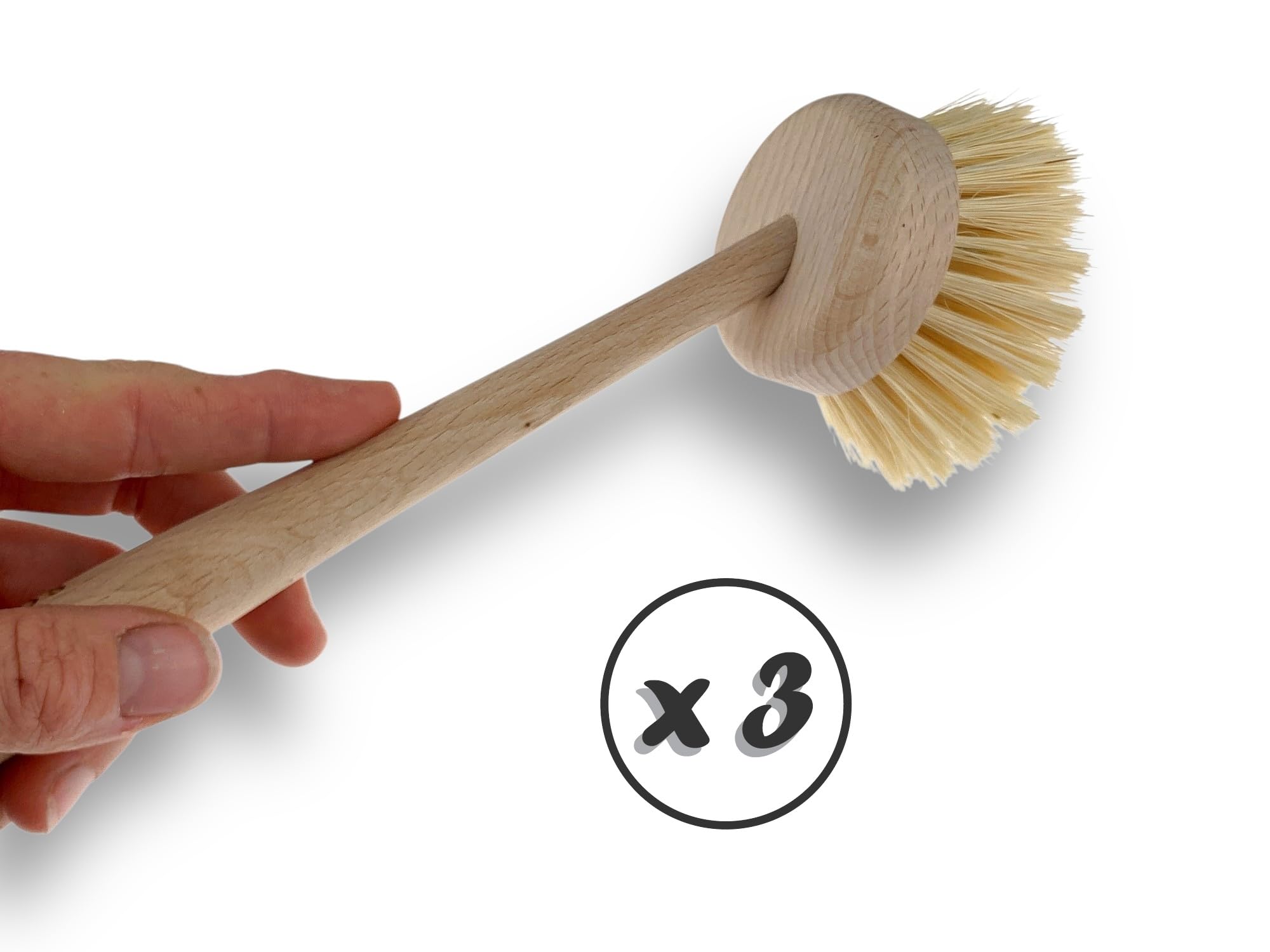 Kibros Lot 3 brosses Vaisselle Tampico Bois Vernis 25 mm KAROP'S