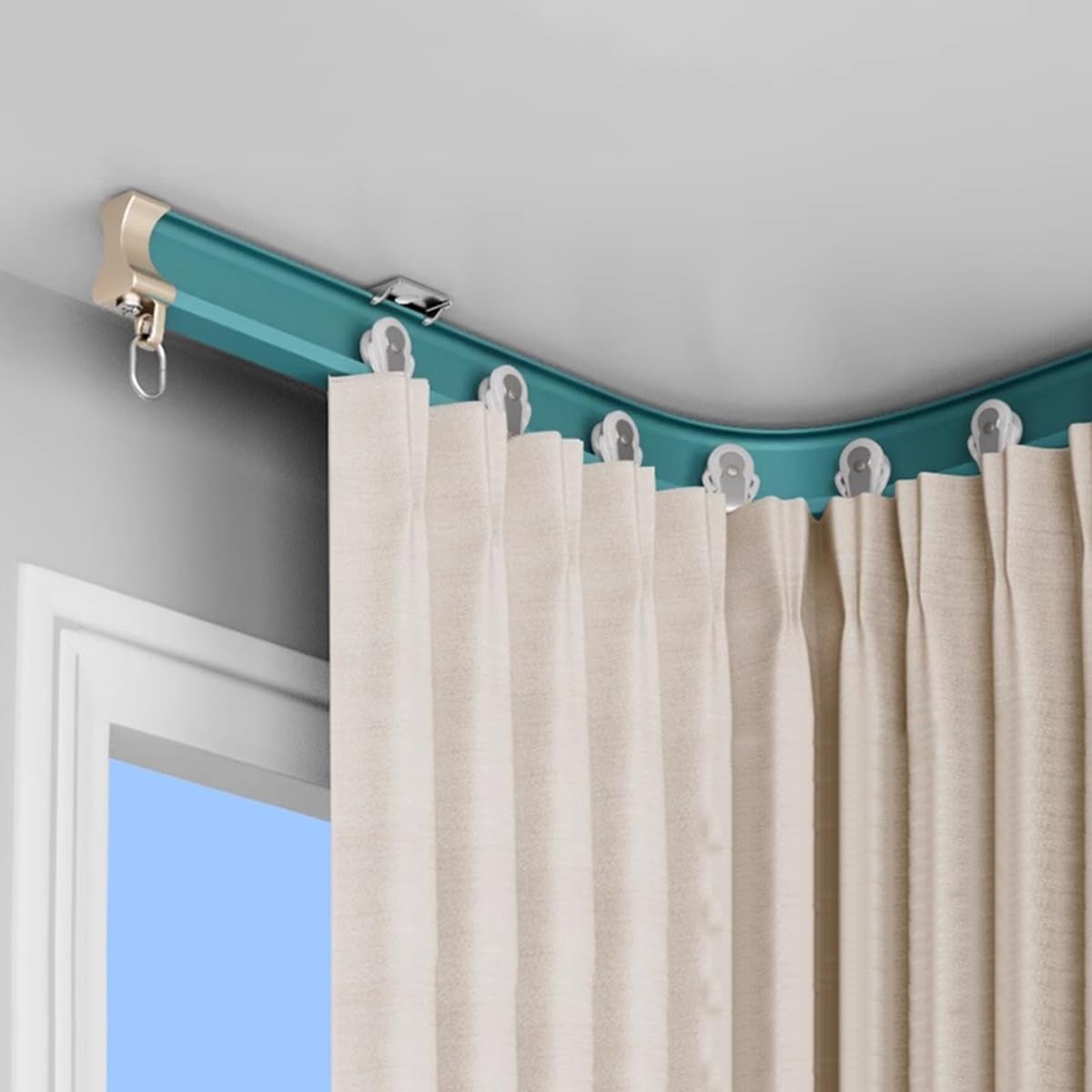 GTHTUHFD Curved Flexible Ceiling Curtain Track With Silent Pulleys - 4.5M/14.8Ft Curtain Rod For Room Divider, Bedroom, Balcony - Brown Curtain System,Green-3.7M/12.1FT