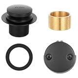 Matte Black Tip-Toe Bath Drain Stopper Bathroom Tub Trim Set, Metal Bath Tub Overflow Drain Cover Plug Kit Replacement with 2-Hole Overflow Faceplate and Universal Fine/Coarse Thread for Bathroom Tubs