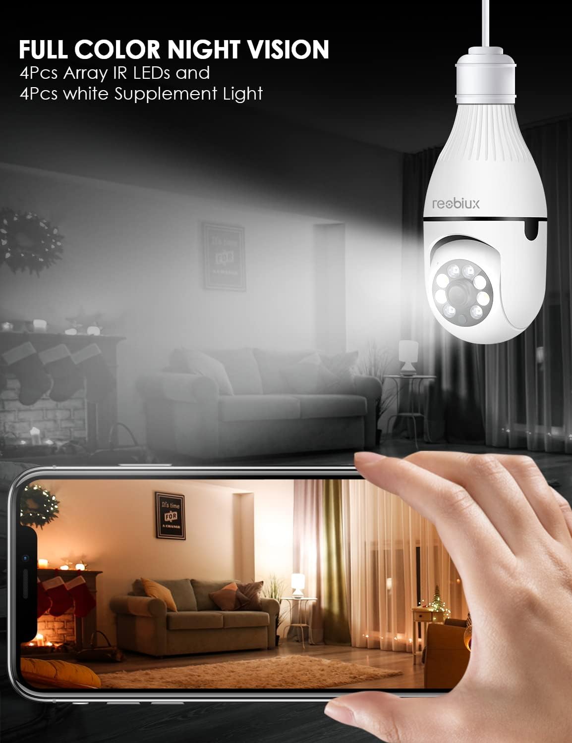 Reobiux Light Bulb Security Camera full color night vision