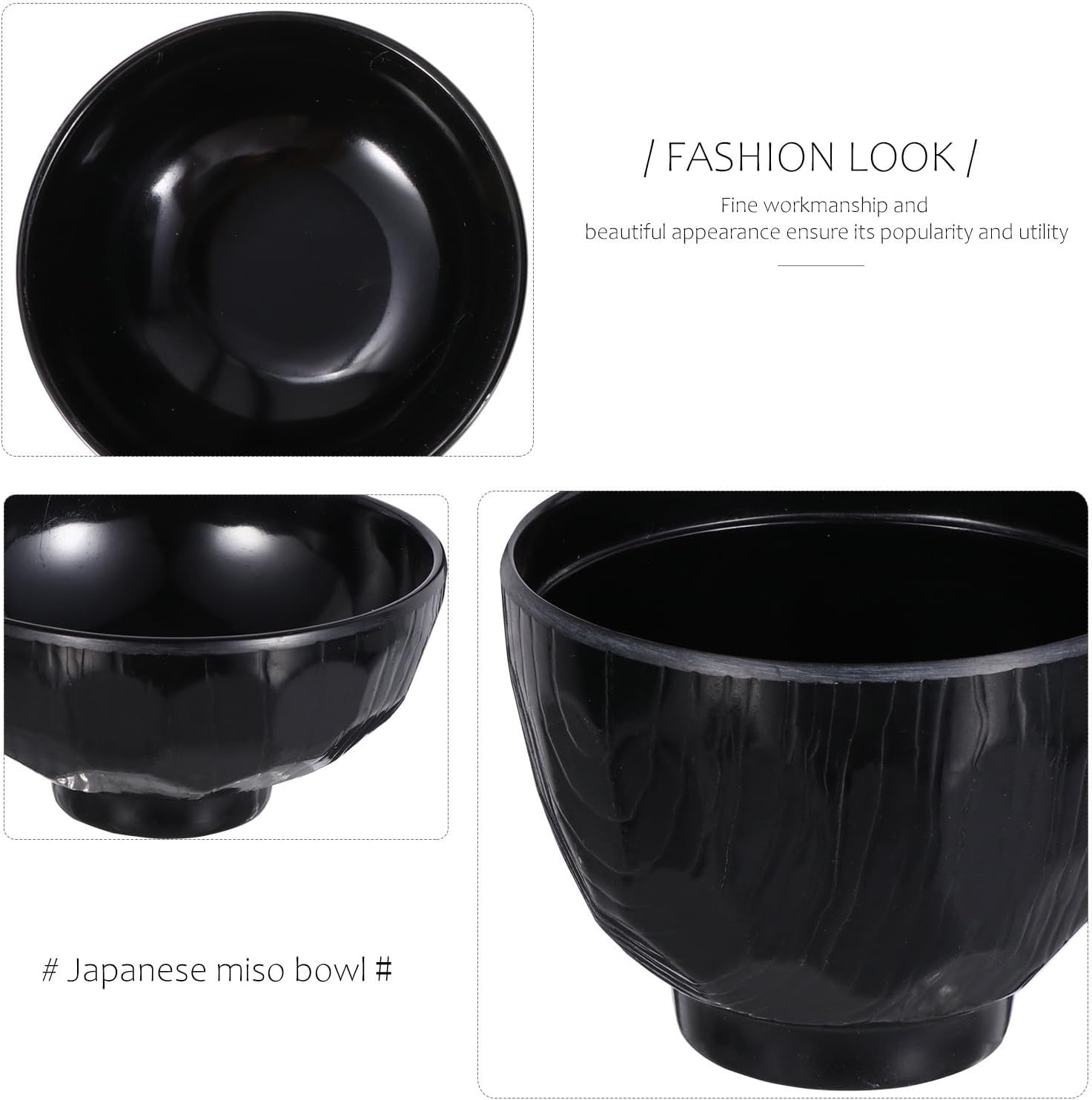 Alipis Japanese Style Miso Soup Bowl with Lid, Melamine, Black