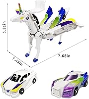 Vista 2 de Paquete de 2 juguetes de automóvil de unicornio transformador de colisión magnética, autos transformadores que chocan contra un unicornio, regalo
