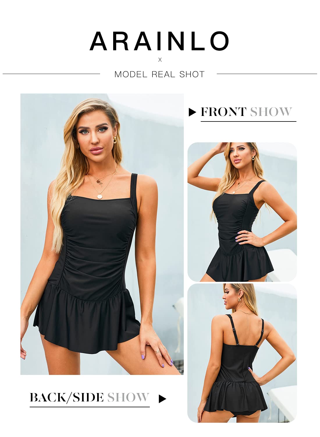 Traje de baño de una pieza con faldas, estilo vintage, con control de barriga, para mujer