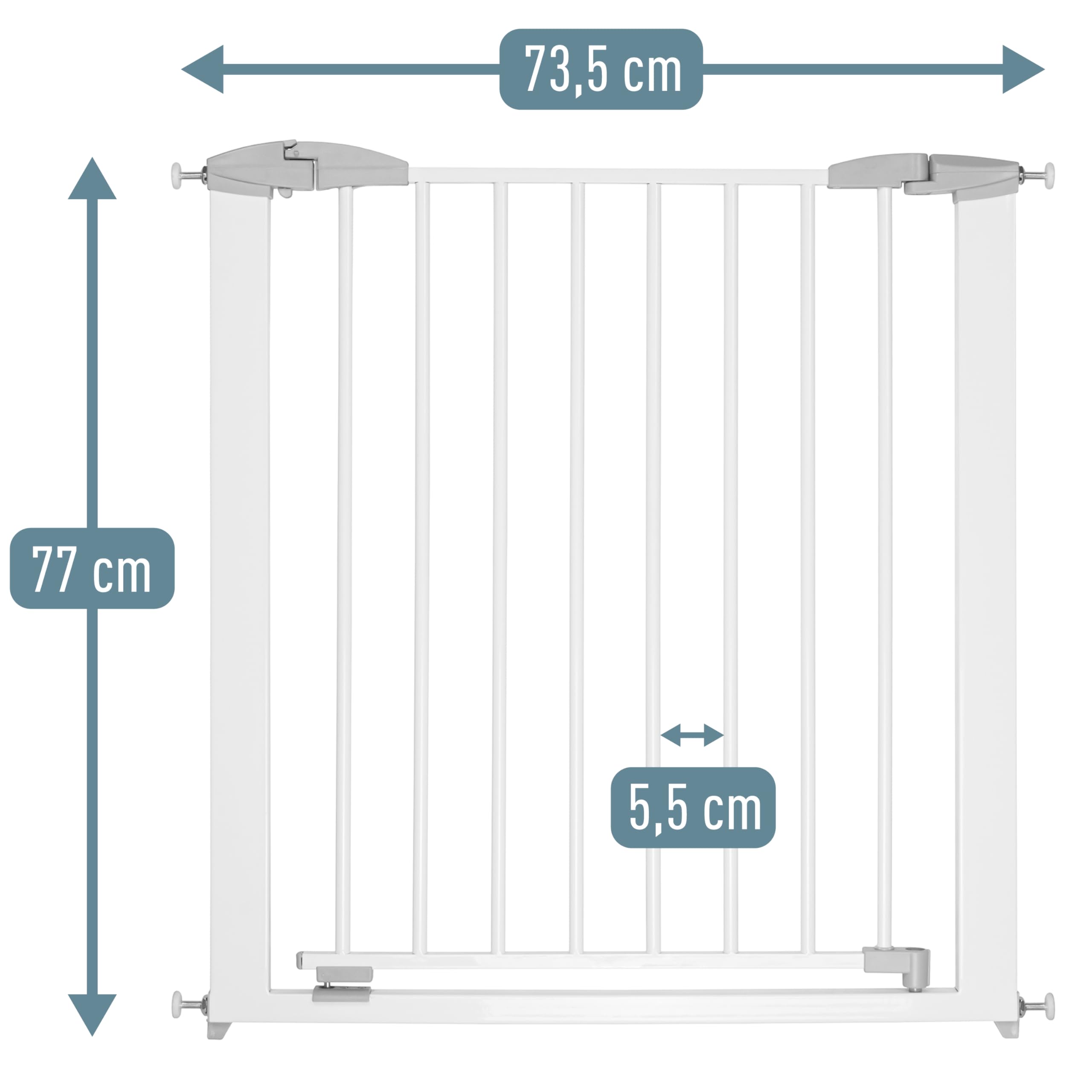 ib style Türschutzgitter Yael für Babys 73,5-81,5 cm - Ohne Bohren, Treppenschutzgitter zum Klemmen, Stabiles Schutzgitter, Hundeabsperrgitter, Sicherheitsgitter für Kinder, Metall, Weiß