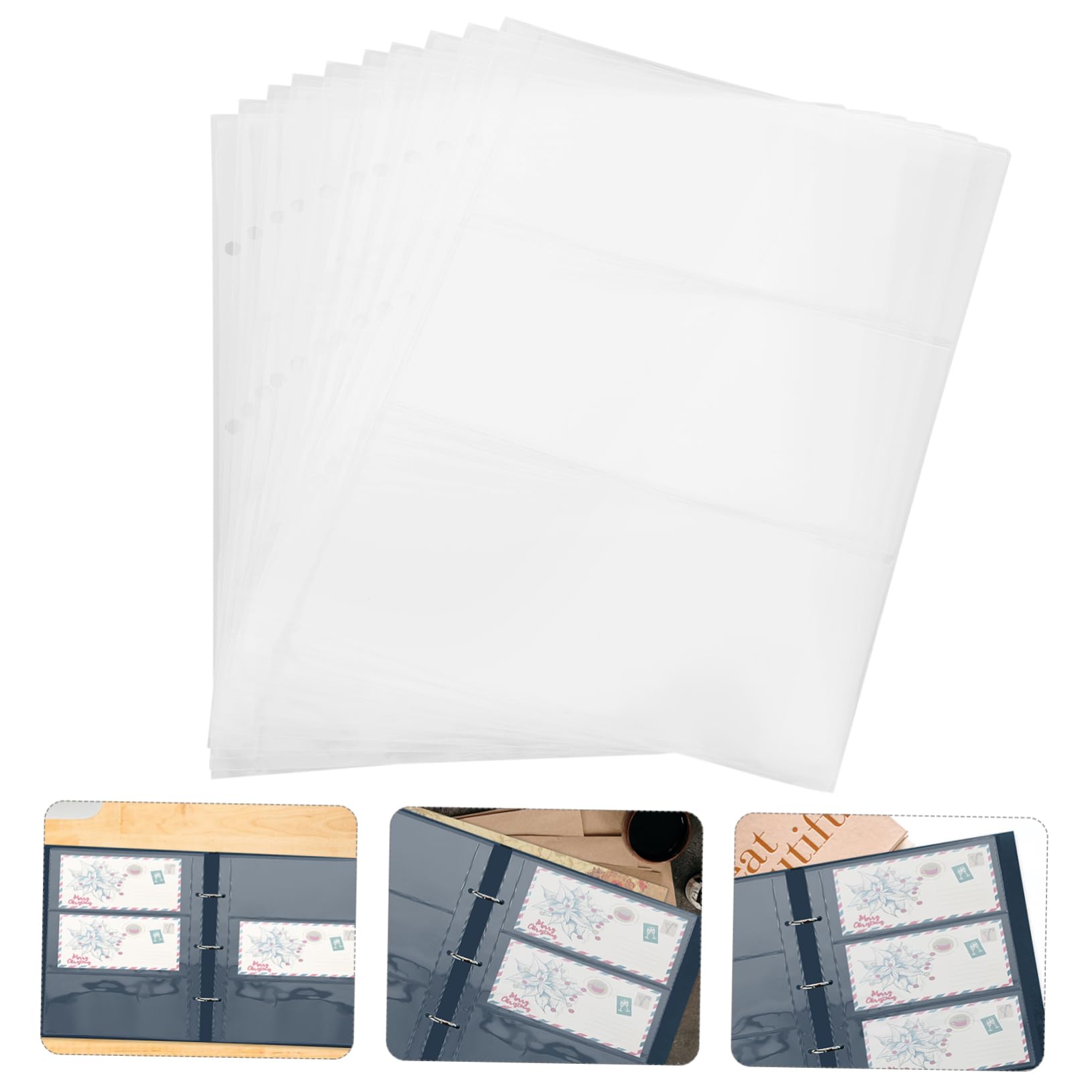 Pagine Protettive Trasparenti per Banconote con 3 Fori Organizer di Valute 10 Pagine per Porta Banconote da Collezione Custodia Archivio Ufficio 9.84X7.87In