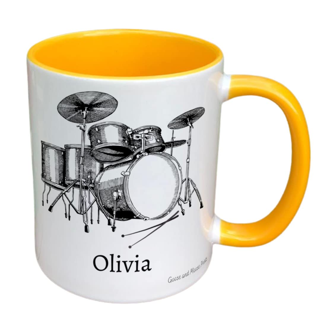 Personalised Drumkit Mug Gift - Present for Music Lovers - Gifts for Drummers - Personalised Hobby Mug - Country Style Mug (Green)