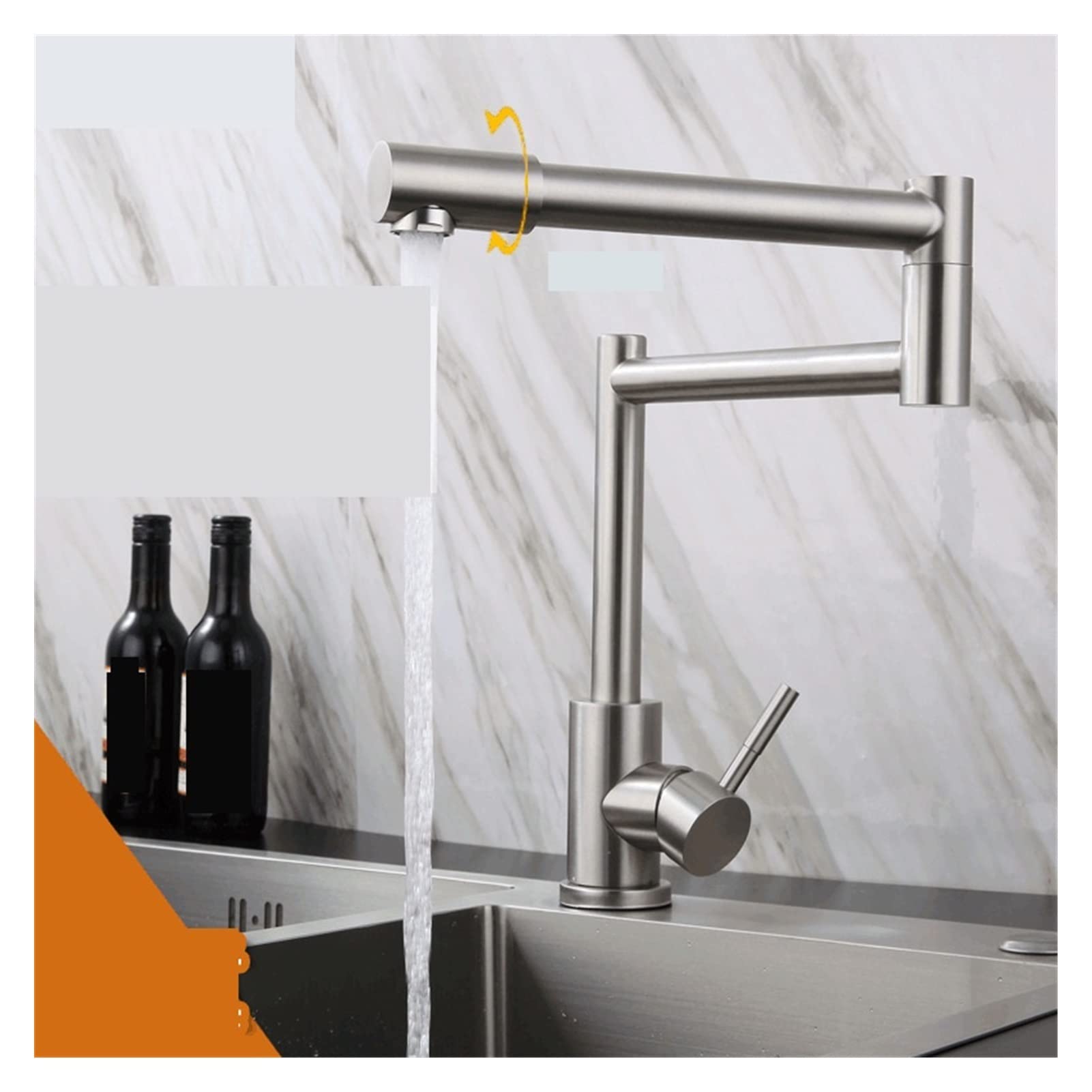 Grifo plegable POT FILLER FAUCET304 Acero inoxidable cepillado Un solo lavabo frío Rotación plegable de 360 ​​grados FLAKE GRACIA DE COCINA Grifo de cocina de pared