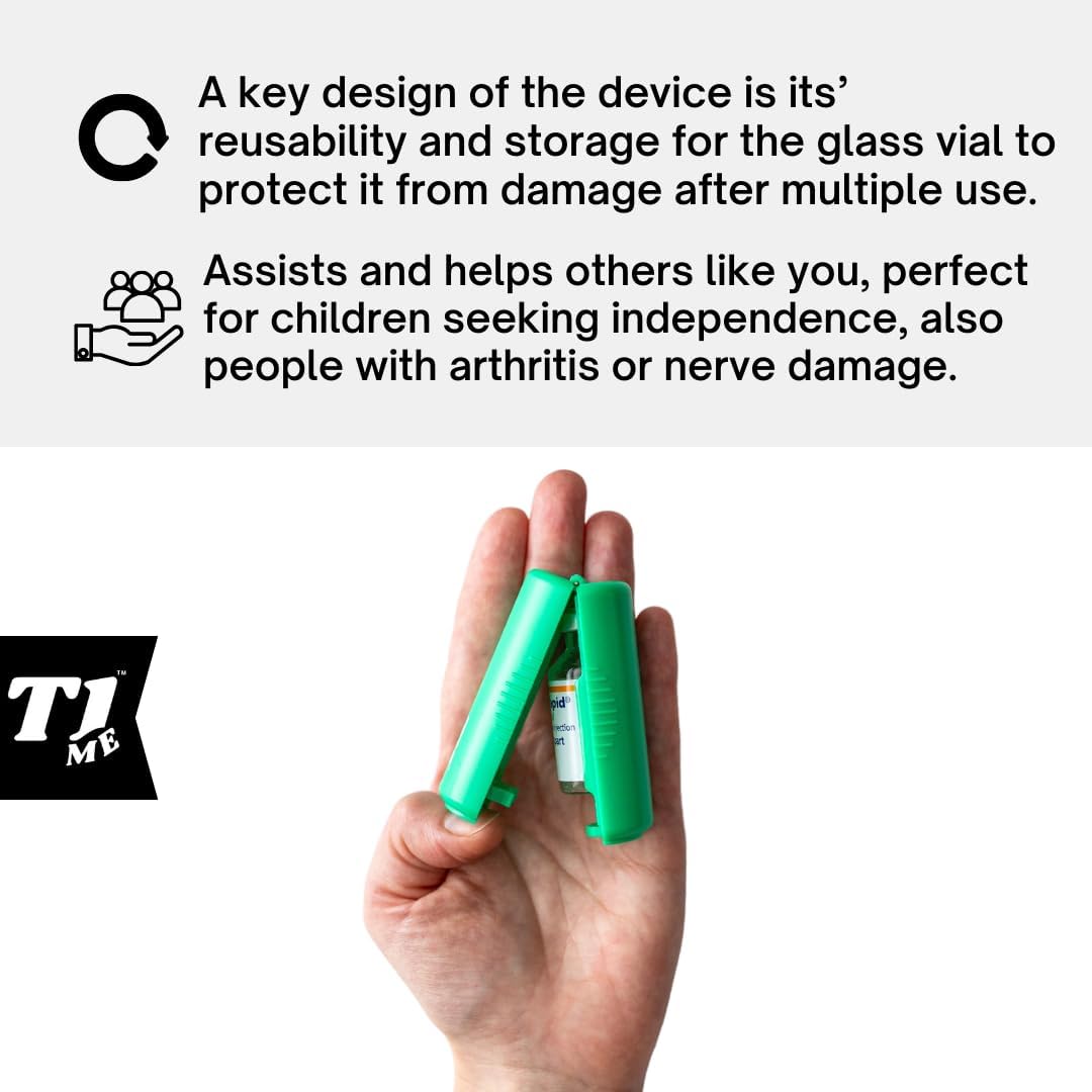 Omnipod T1me Vial Syringe Insulin Filling Support, Insulin transfer device for Type 1 Type 2 diabetes, Bottle Protector Case, Vial Holder (green)