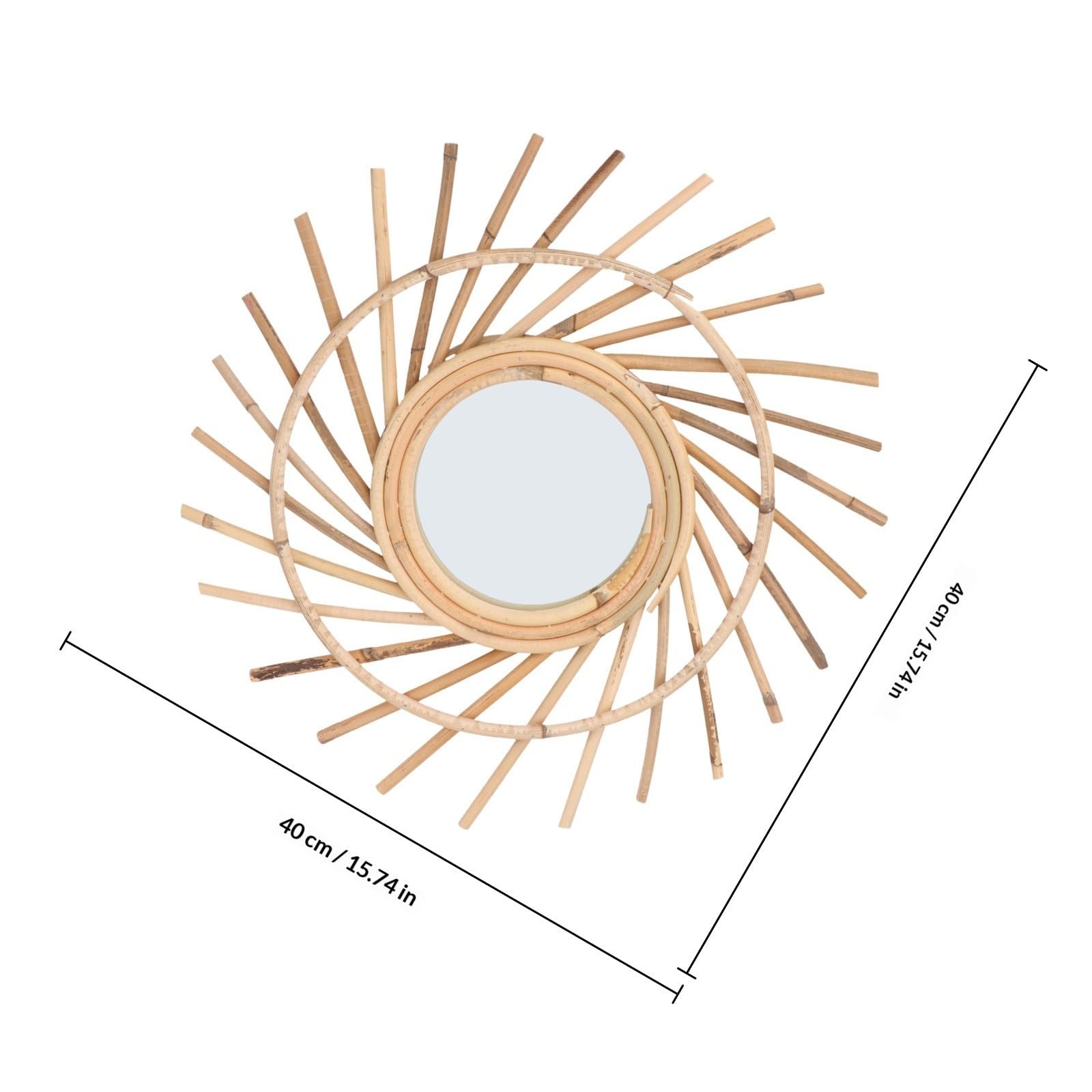 DECHOUS Gewebter Dekorativer Spiegel aus Rattan Handgefertigt Wandmontiert Kaffeefarben für Zuhause und Schlafzimmer Wanddekoration und Foto Requisite