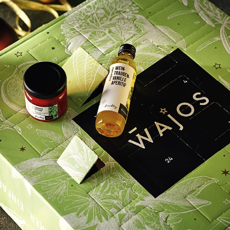 Wajos Calendario de Adviento para mujeres 2025: calendario de adviento vegano y especias para amantes con especialidades de vinagre y aceite, salsas, mostazas y productos del mundo de las especias y