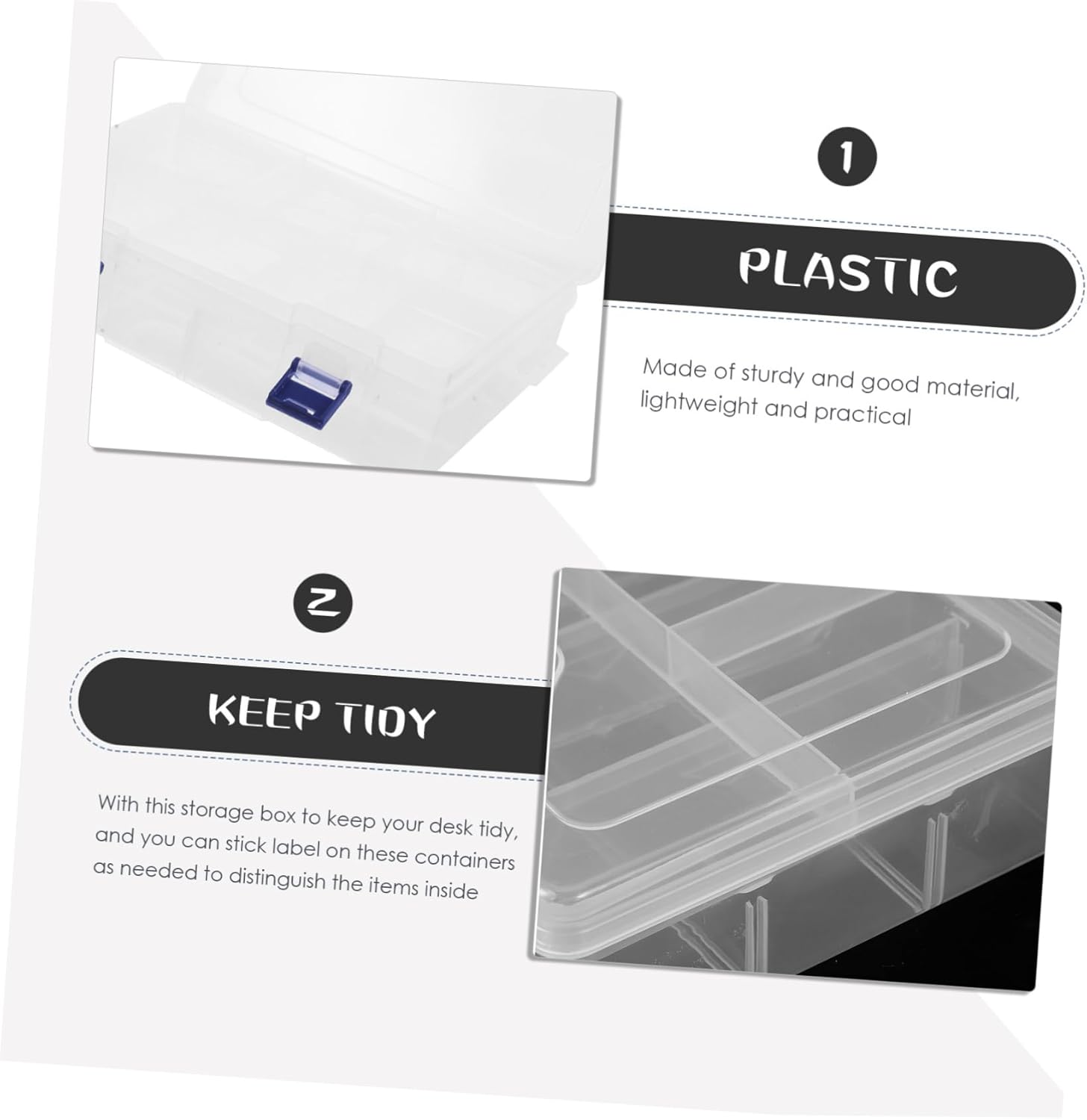 2Pcs Transparent Storage Box for Small Items Multi Function Bead Organizer with Compartments for Jewelry Crafts Screws and Office Supplies