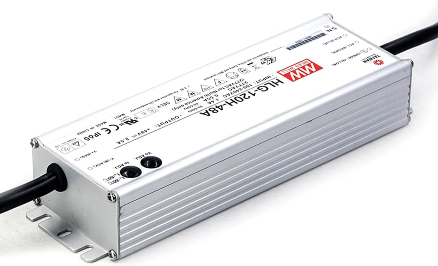 HLG-120H-48A LED Driver: 48V, 2.5A, 120W Constant Current & Voltage, Adjustable via Internal Potentiometer, 92% Efficiency, for Outdoor & Commercial Lighting