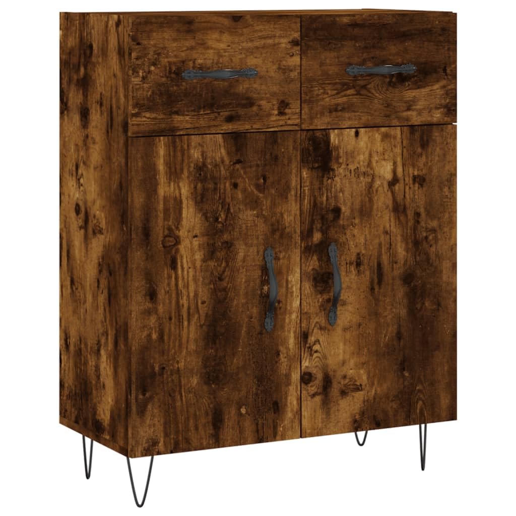 Credenza Rovere Fumo 69,5x34x180 cm in Legno Multistrato Mobile Contenitore con Ante e Cassetti per Soggiorno e Sala Pranzo