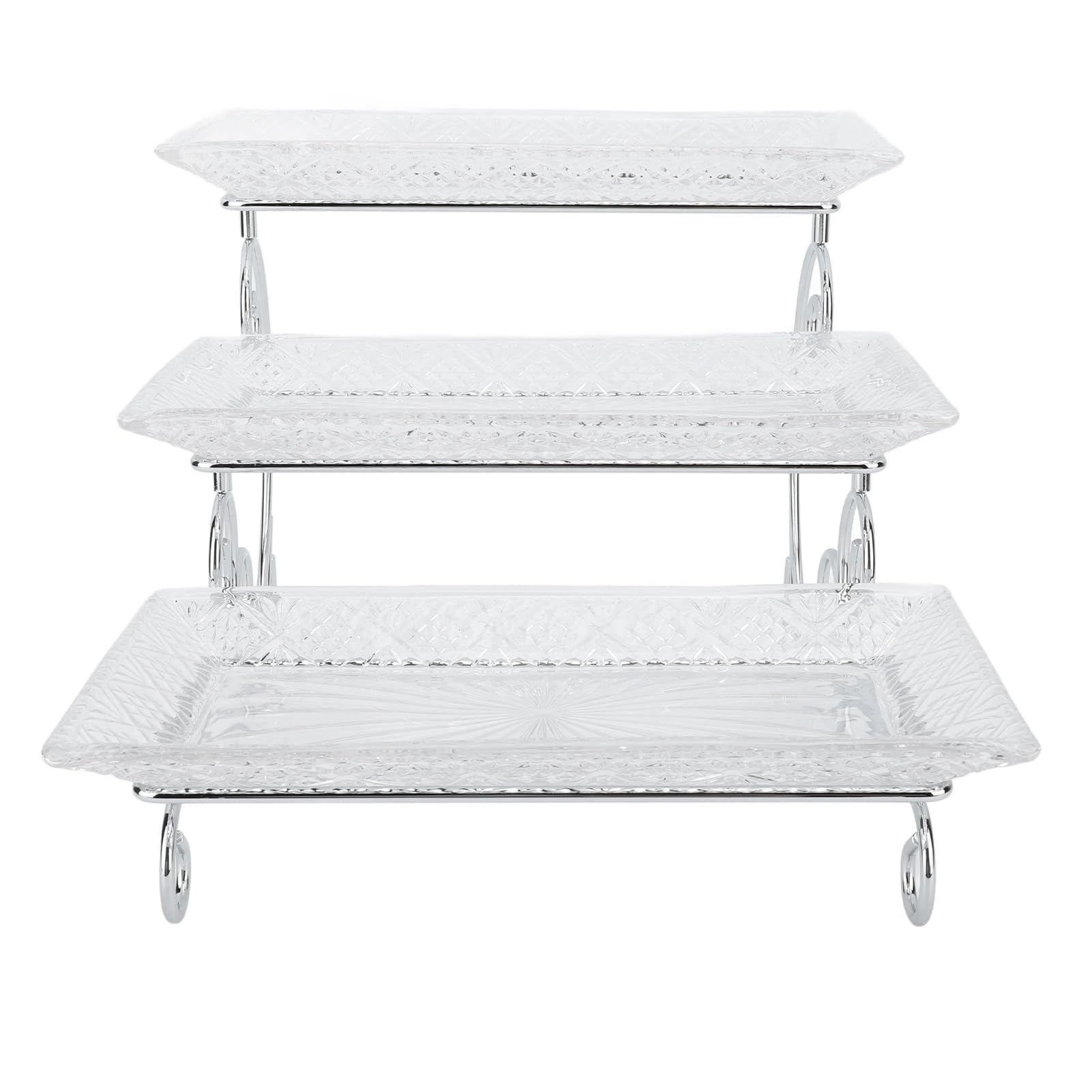 Alzata da Portata a 3 Livelli Elegante Espositore da Buffet in Vetro per Dessert Torte Feste Acciaio Inossidabile 3 unità