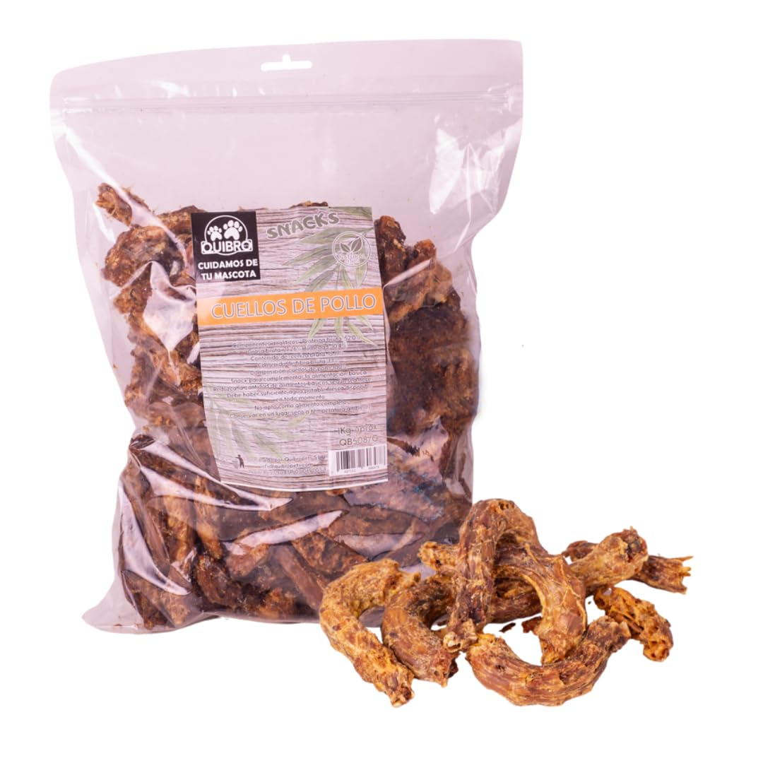 Quibropets Cuello de Pollo deshidratadas, Chuches para Perros, Recompensas Naturales Sin Cereales, Snacks para Perros, Premios Deshidratados, 1 KG