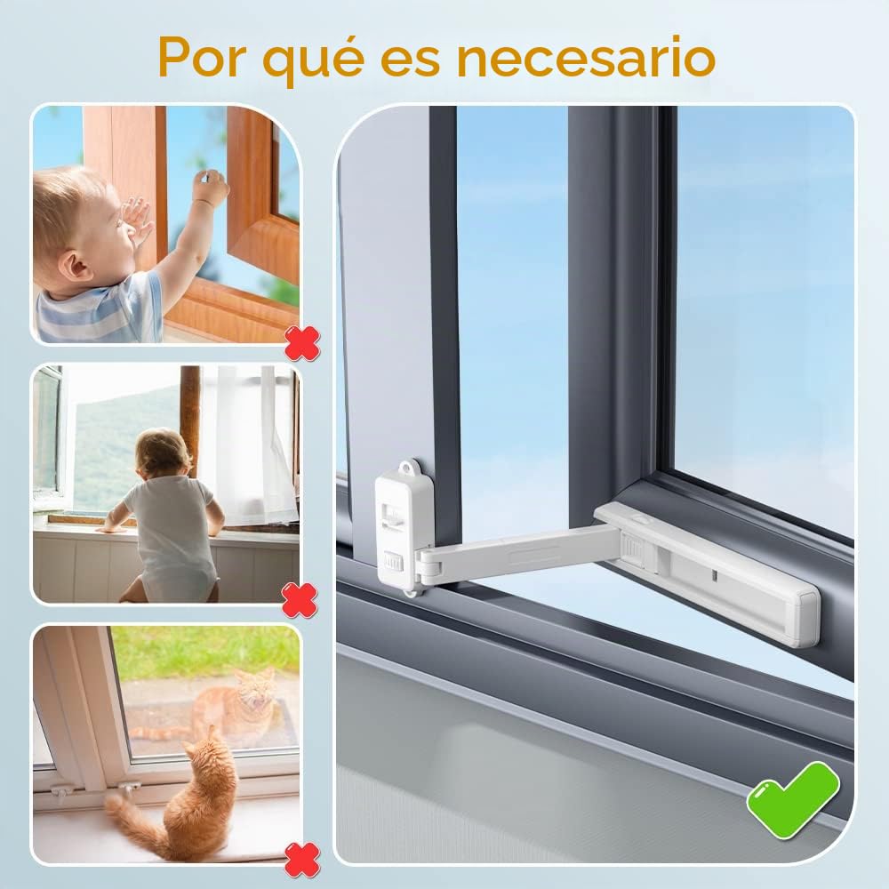 SAFELON Ajustable Ventana Gap Tamaño Bebé Seguridad Ventana Restrictiva, Cerradura de Seguridad a prueba de Niños para Niños y Mascotas, Fácil de Instalar y Usar (2 PCS, Blanco)