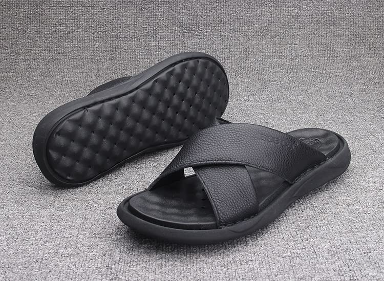 Breathable Flip-Flops Beach Men Slippers Leather Sport Sandals Lightweight Soft Sandals(D,43 Code)3