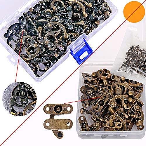 Pgmj 20 Pieces Jewelry Box Hardware Thickened Solid Bronze Tone Antique Right Latch Hook Hasp Horn Lock Wood Jewelry Box Latch Hook Clasp And 80 Replacement Screws (Right Latch Buckle) #TOP4