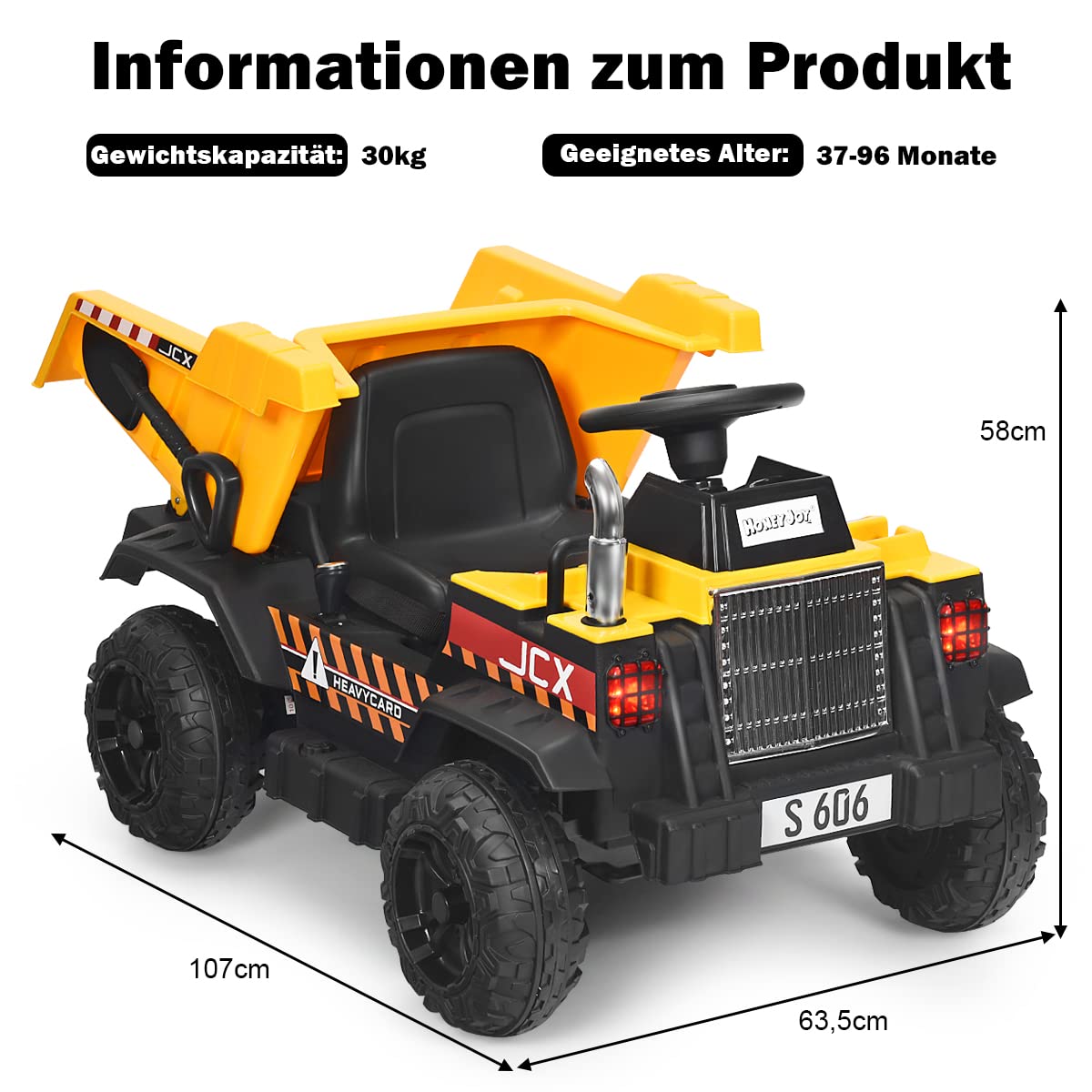 COSTWAY 12V Kinder Traktor mit elektrischen Heckschaufel, 3-Gang Aufsitztraktor mit 2,4G-Fernbedienung, Lichtern, Musik und Radio, Elektrotraktor 3-5 km/h für Kinder von 3-8 Jahren