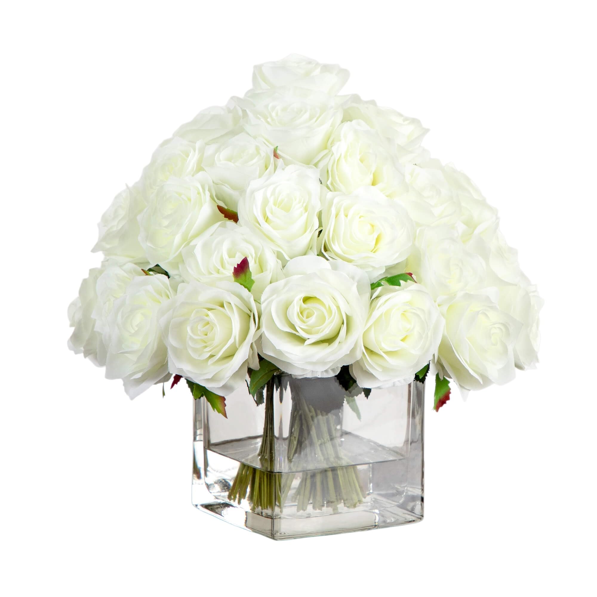 Arrangement de roses artificielles de 33cm vase transparent