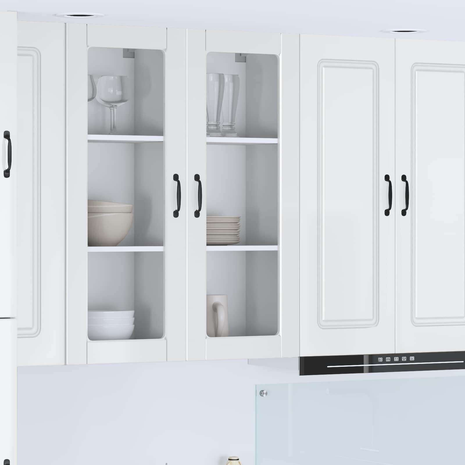 Armoire de cuisine blanche brillante petit meuble rangement bois 3 étagères