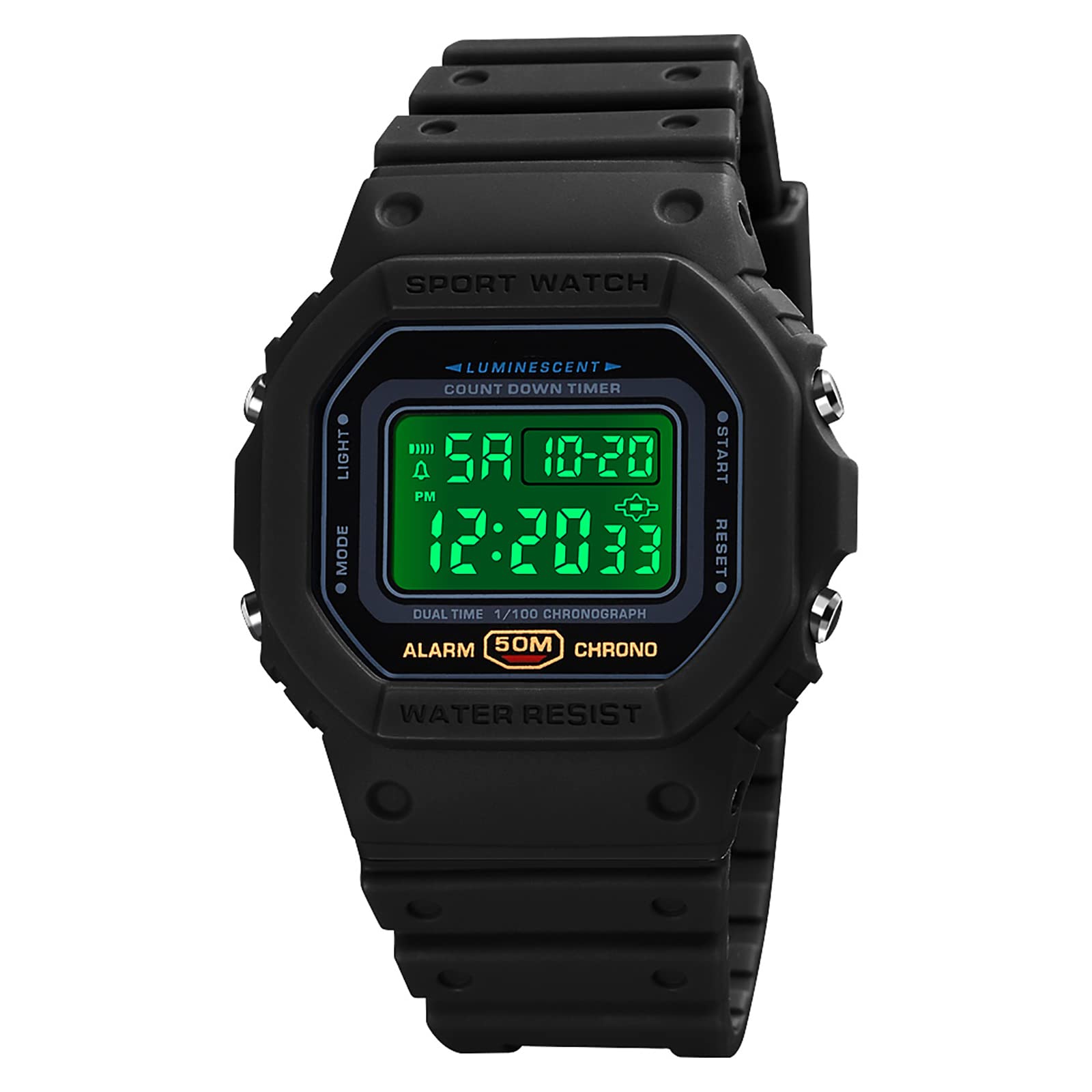 NicooneNicoone Reloj digital para hombre, con retroiluminación, impermeable, resistente a los golpes, con alarma, cronómetro, cuenta regresiva