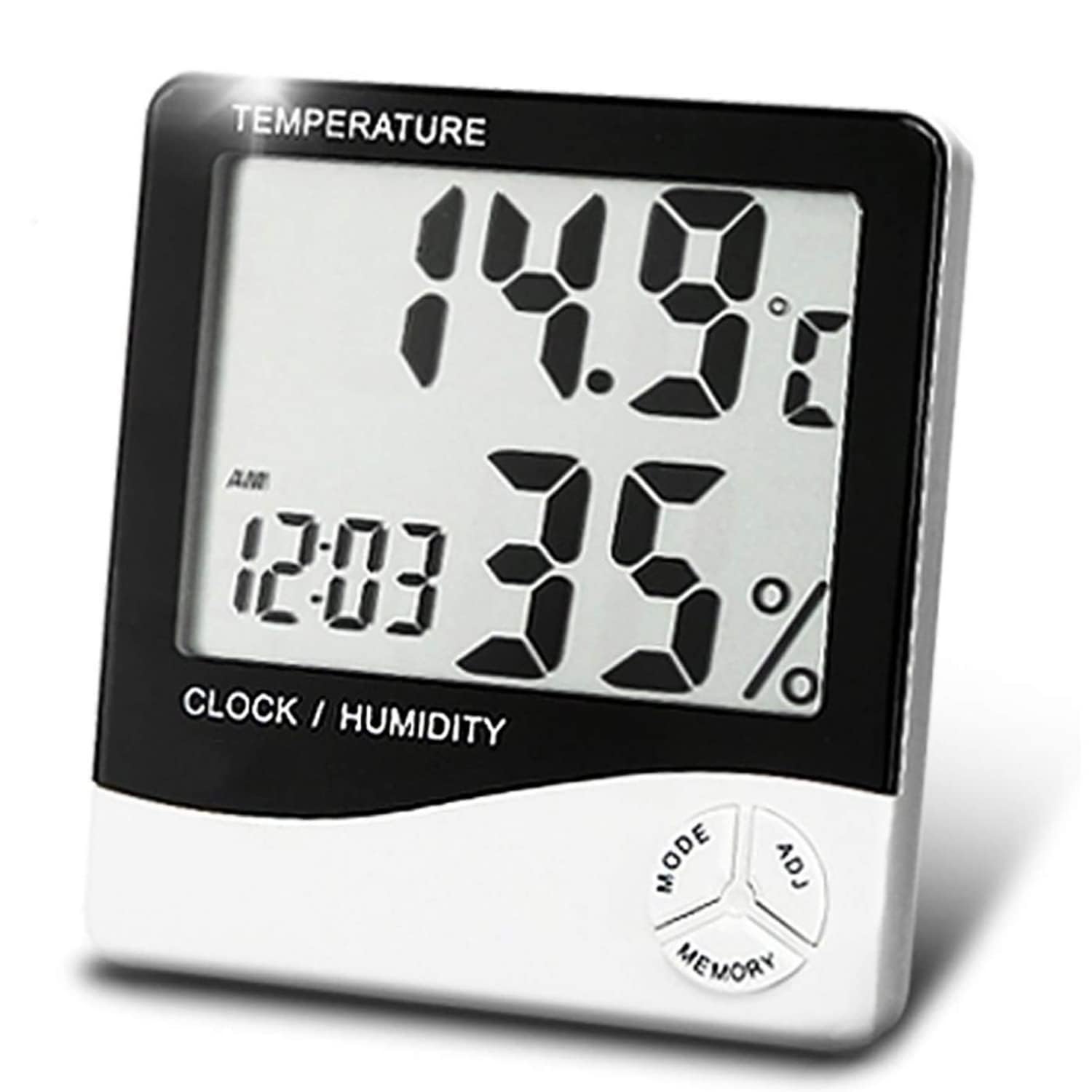 HTC-1 Digital Hygrometer Thermometer Humidity Meter with Clock LCD Display, Compact Desk Table Clock for Students, Home, Office, Bedroom, Living Room, (White ; PCS-1),(MINI).-image-3