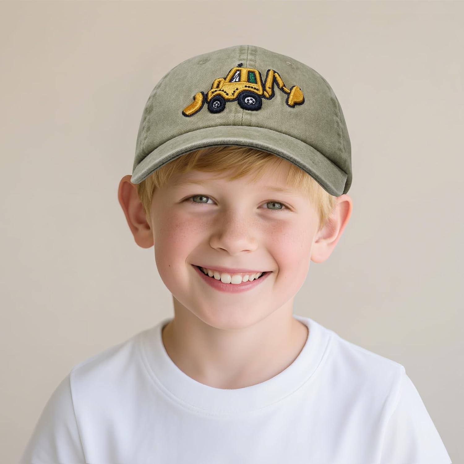 Embroidery Excavator Kids Baseball Cap for Age 2-5,Adjustable Vintage Washed Cotton Toddler Baseball Hat for Boys & Girls - Image 3