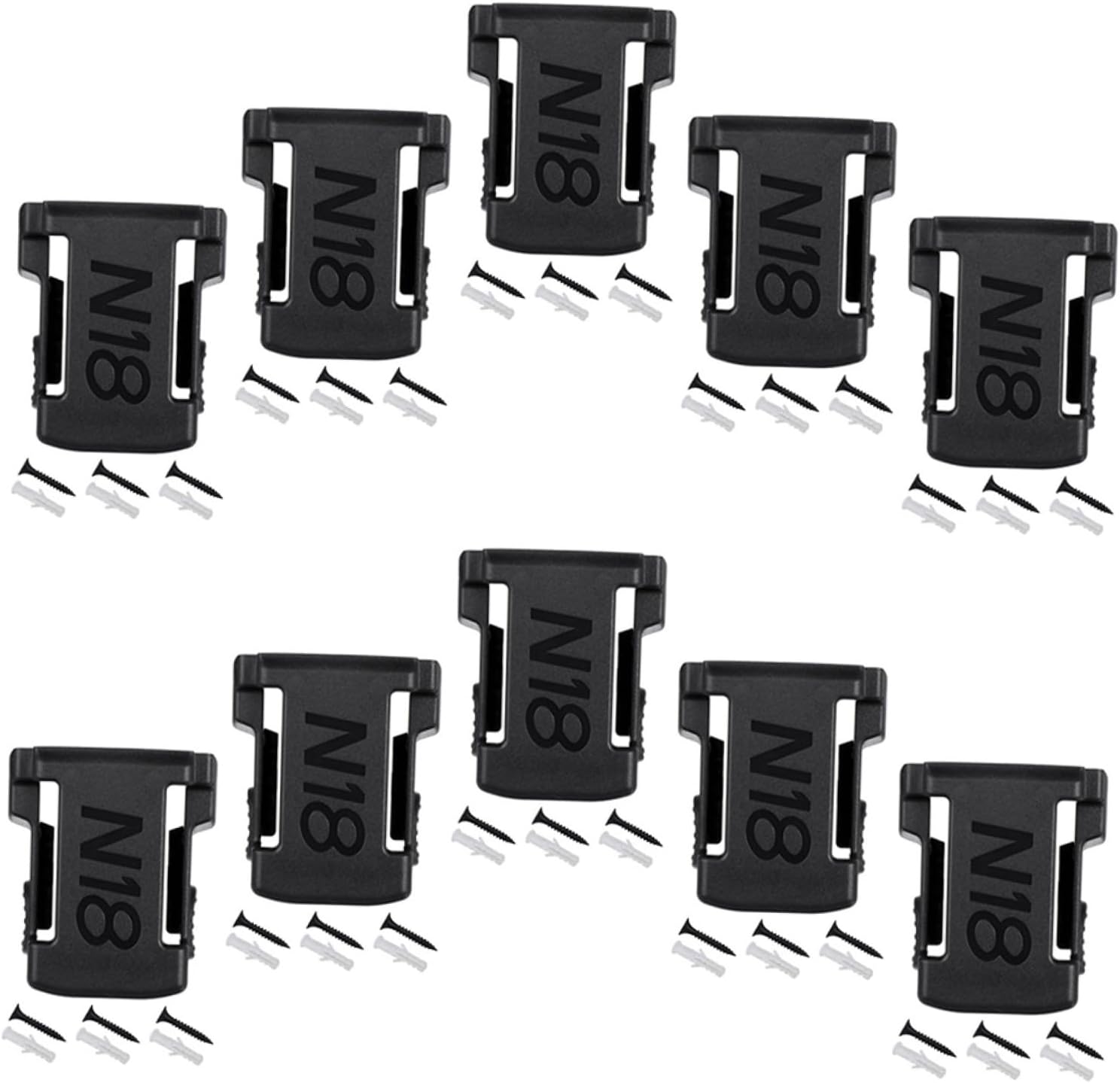 Uonlytech 10pcs 18v Lithium-ion Battery Storage Rack Holder with Belt Clip Mount Black Battery Wall Stand for Power Tool Organization and Hanging