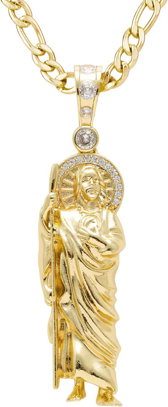 14k Gold Plated Brass Saint Jude San Judas Pendant Necklace Religious San Judas Tadeo Medalla Cadena Oro Laminad