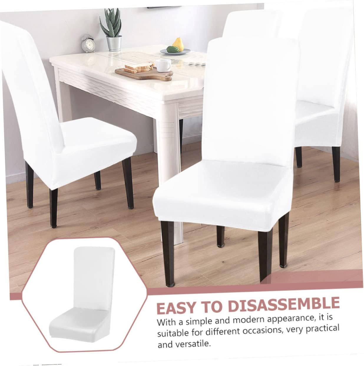 4Pcs White Chair Covers Stretchable PU Backrest Protectors for Home Banquet and Party Easy to Install and Remove for Dining and Cafe