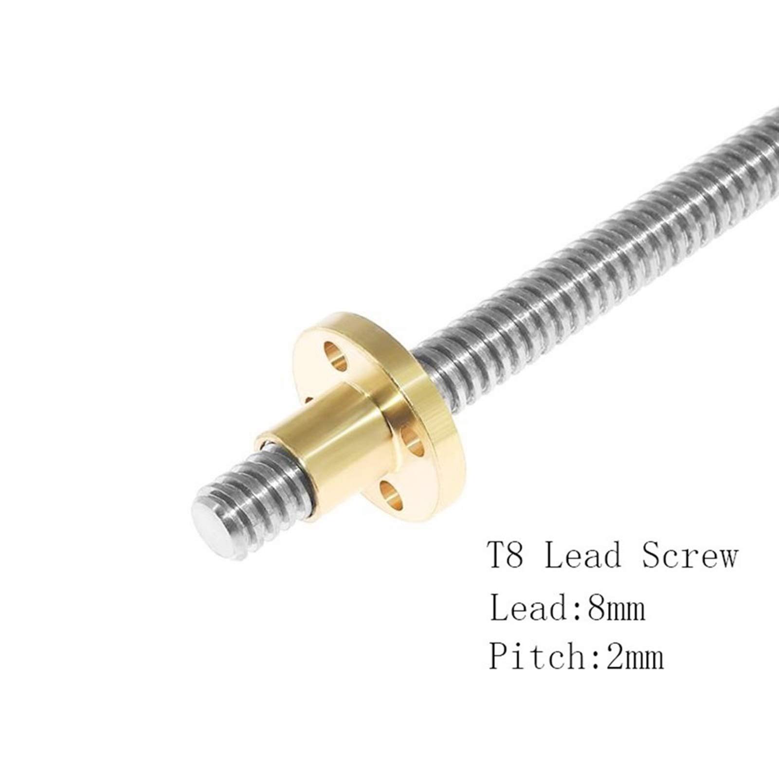 Śruba T8, skok 8 mm, pręt gwintowany ze stali nierdzewnej 304, skok 2 mm, z nakrętką mosiężną, 2 szt.(400MM)