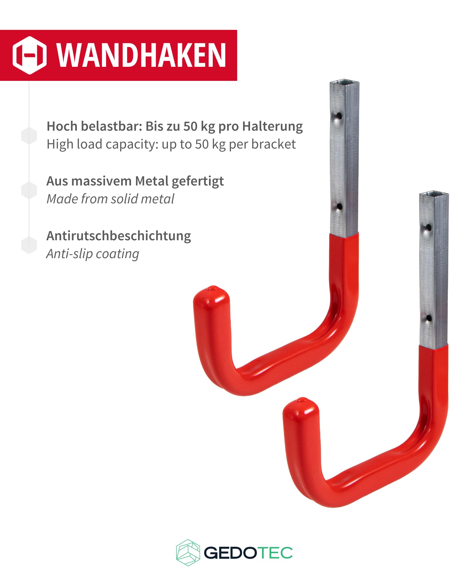 Gedotec Soporte de pared - Gancho de pared para atornillar acero galvanizado engomado | MONO | 10 ganchos para aparatos Longitud: 250 mm incl. material de fijación | Gancho multiuso de metal