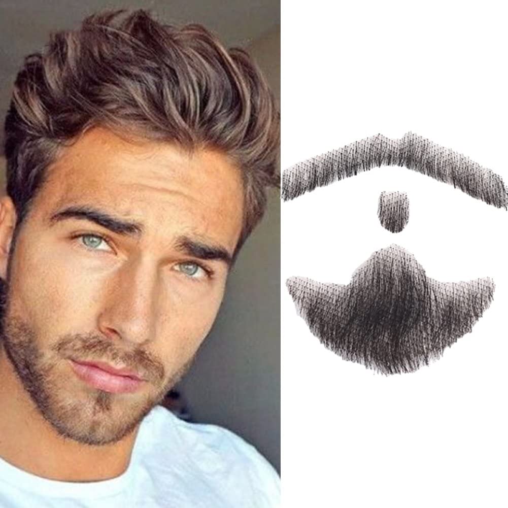 Simulazione da Uomo Barba Finta Capelli Umani realistici Barba e Baffi Finti per Il Trucco Oggetti di Scena Cosplay