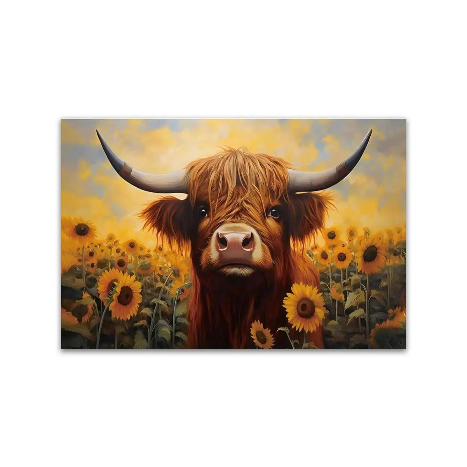 Tableau Vache Jaune en Tournesol 50x70cm - Peinture sur Toile Moderne