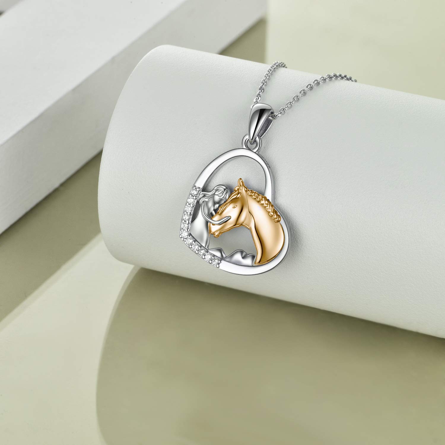 YFN Mädchen und Pferd Halskette für Mädchen Sterling Silber Pferdeschmuck Pferd Geschenke für Frauen