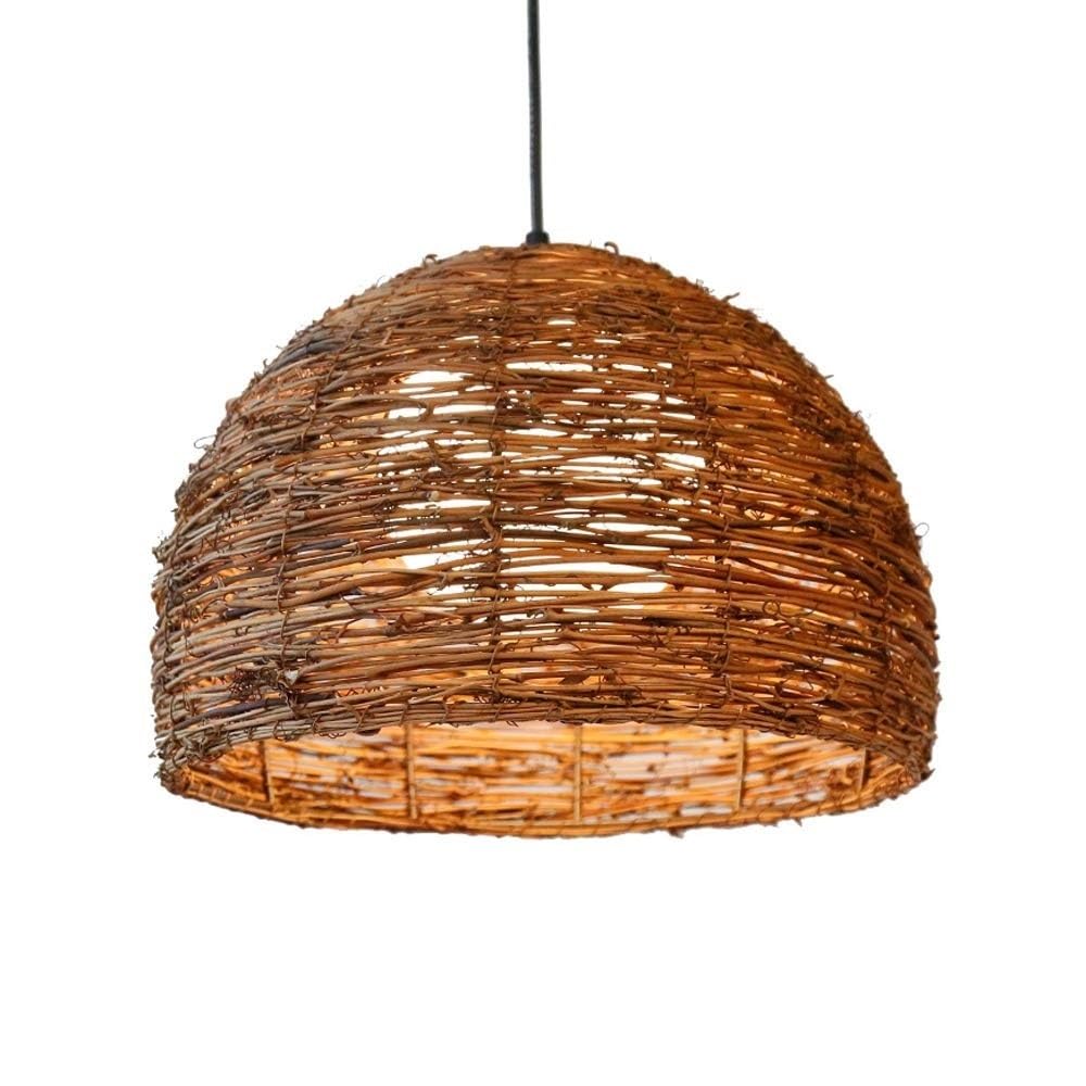 Generico LAUMZX Lampada a sospensione, lampada a Boho in vimini naturale, da soffitto a nido d'uccello a cupola, lampadario rustico fatto a mano for isola cucina, sala pranzo, camera letto