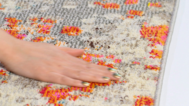 Tapete redondo 6'7" gris y naranja diseño boho miniatura 5
