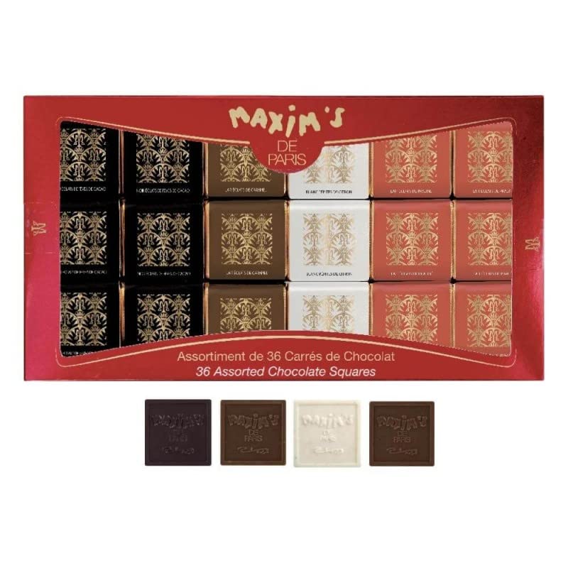 Maxim's De Paris, caja de ventana de 36 cuadrados de chocolate francés surtidos, importados