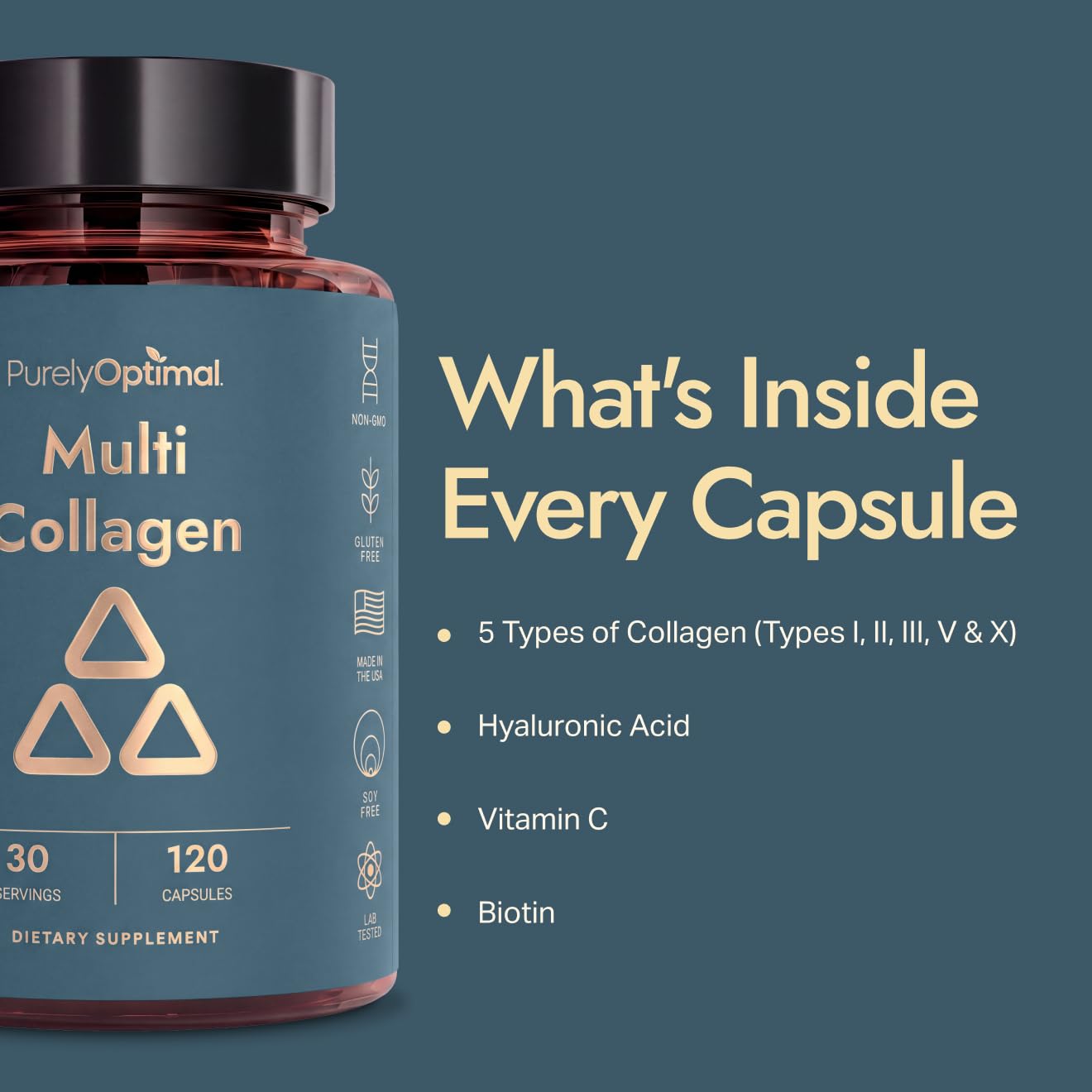 Premium Multi Collagen Peptides (Types I, II, II, V, X) - Collagen Pills for Skin Care, Hair Growth, Nails & Joints - Vitamin C, Hyaluronic Acid, Biotin, Gluten Free - 120 Collagen Capsules — Amazon image 2